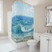 Zomer zeegezicht, blauwe golven, acryl schilderen. douchegordijn (In situ)