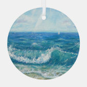 Zomer zeegezicht, blauwe golven, acryl schilderen. glas ornament (Achterkant)