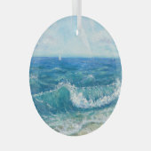 Zomer zeegezicht, blauwe golven, acryl schilderen. glas ornament (Voorkant Rechts)