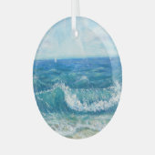 Zomer zeegezicht, blauwe golven, acryl schilderen. glas ornament (Voorkant links)