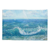 Zomer zeegezicht, blauwe golven, acryl schilderen. kussensloop (Achterkant)