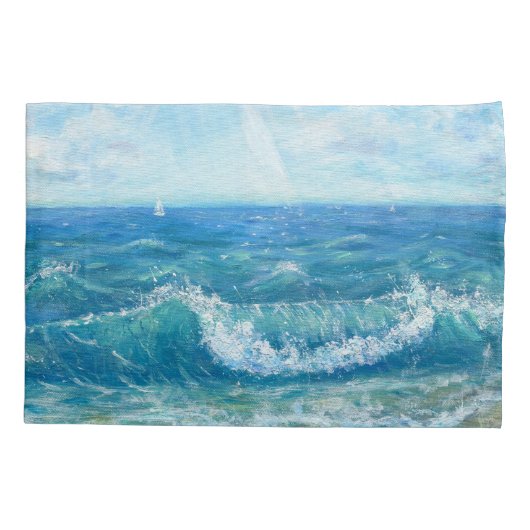 Zomer zeegezicht, blauwe golven, acryl schilderen. kussensloop (Achterkant)