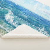 Zomer zeegezicht, blauwe golven, acryl schilderen. sherpa deken (3/4)