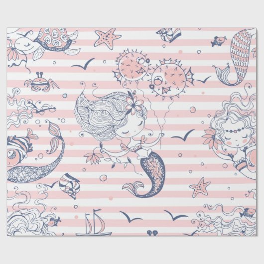 Zomer Zeemeermin Meisjes Verjaardag Onder het Zee Cadeaupapier (Vlak)