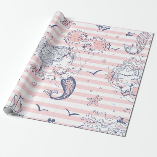 Zomer Zeemeermin Meisjes Verjaardag Onder het Zee Cadeaupapier (Uitgerold)