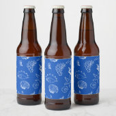 Zomer Zeeschelpen Frame Strand Bruiloft Blauw Bier Etiket (Flessen)