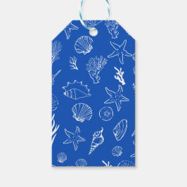 Zomer Zeeschelpen Frame Strand Bruiloft Blauw Cadeaulabel