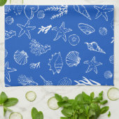 Zomer Zeeschelpen Frame Strand Bruiloft Blauw  Theedoek (Gevouwen)