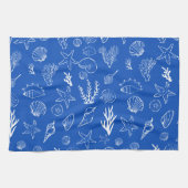 Zomer Zeeschelpen Frame Strand Bruiloft Blauw  Theedoek (Horizontaal)