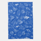 Zomer Zeeschelpen Frame Strand Bruiloft Blauw  Theedoek (Verticaal)