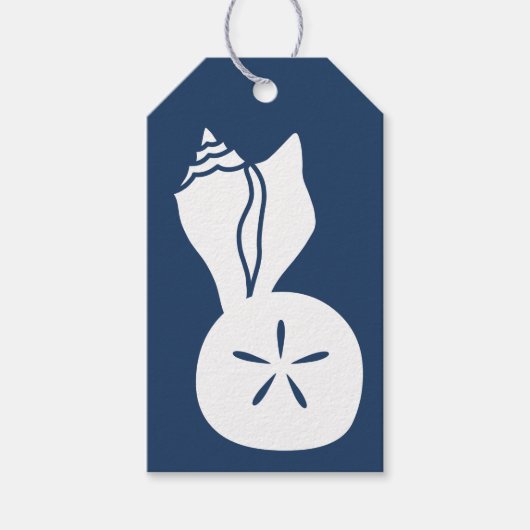 Zomer Zeeschelpen in Navy Gift Label Cadeaulabel (Voorkant)