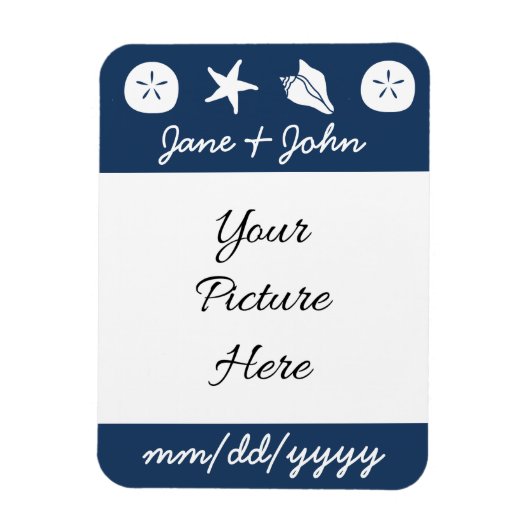 Zomer Zeeschelpen in Navy Save-the-Date Magnet Magneet (Verticaal)