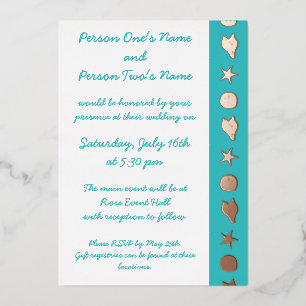 Zomer Zeeschelpen in Turquoise Folie Invitation Uitnodiging