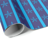 Zomer Zeester Blauwe Strepen Strandfeestjes Gesche Cadeaupapier (Rol Hoek)