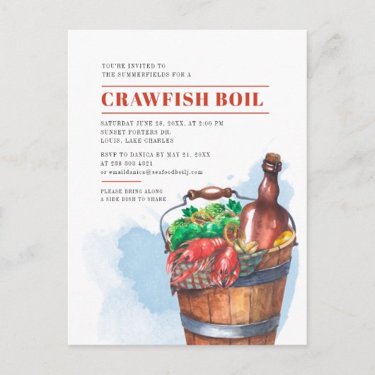 Zomer Zeevruchten Familie Rivierkreeft Kookfeest V Uitnodiging Briefkaart (Voorkant)
