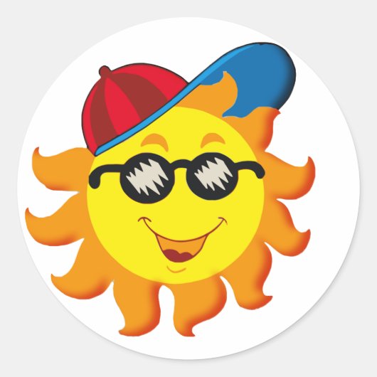 Zomer Zon in Ballcap & Zonnebril Ronde Sticker (Voorkant)