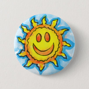 Zomer Zon Lach Knop Ronde Button 5,7 Cm