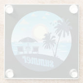 Zomer, zon, strand, stoelen, paraplu & palmbomen glazen onderzetter (Achterkant)