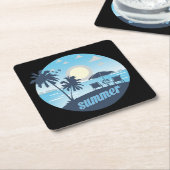 Zomer, zon, strand, stoelen, paraplu & palmbomen kartonnen onderzetters (Schuin)