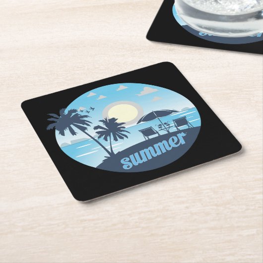 Zomer, zon, strand, stoelen, paraplu & palmbomen kartonnen onderzetters (Schuin)