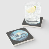 Zomer, zon, strand, stoelen, paraplu & palmbomen stenen onderzetter (Zijkant)