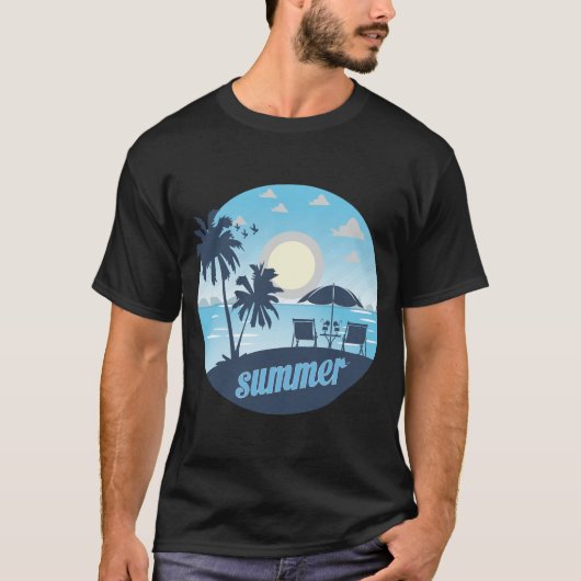 Zomer, zon, strand, stoelen, paraplu & palmbomen t-shirt (Voorkant)