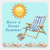 Zomer Zon Strandstoel Zonnebril Flip Flops Vierkante Sticker (Voorkant)