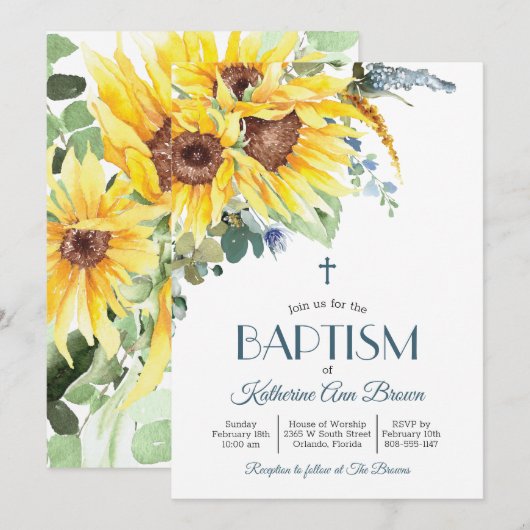 Zomer Zonnebloem Baptisme Uitnodiging (Voorkant / Achterkant)