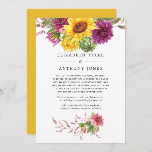 Zomer Zonnebloem Beperkte Trouwgastenlijst Aankondiging (Voorkant / Achterkant)