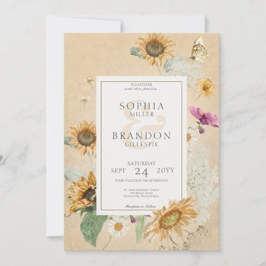  Zomer Zonnebloem Bloemen Bruiloft Kaart (Voorkant)
