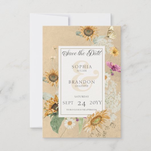 Zomer Zonnebloem Bloemen Bruiloft Save The Date (Voorkant)
