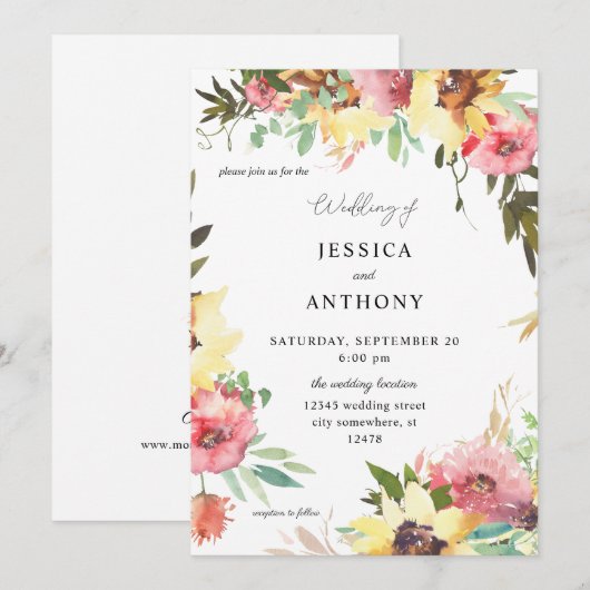 Zomer Zonnebloem Bloemige Trouw 2 Kaart (Voorkant / Achterkant)