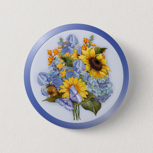 Zomer Zonnebloem Boeket Ronde Button 5,7 Cm (Voorkant)