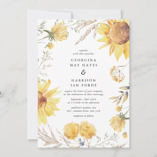 Zomer Zonnebloem bruiloft Kaart (Voorkant)
