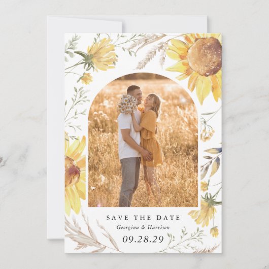 Zomer Zonnebloem bruiloft Save The Date (Voorkant)