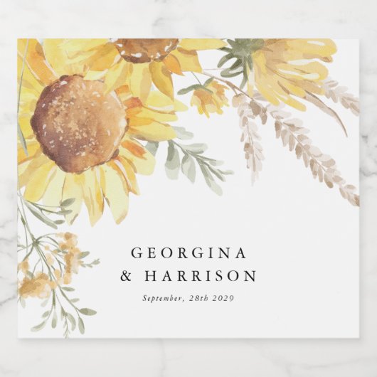 Zomer Zonnebloem bruiloft Sparkling Wijnetiket (Enkel label)