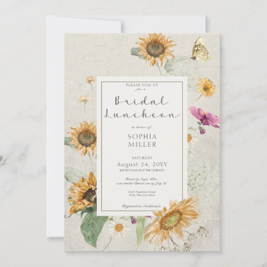  Zomer Zonnebloem Cream Bruids Luncheon Kaart (Voorkant)