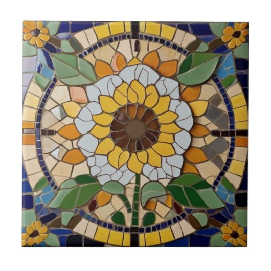 Zomer Zonnebloem Faux Mosaic Tegeltje (Voorkant)