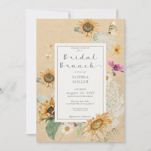  Zomer Zonnebloem Geel Bruidsbrunch Kaart (Voorkant)