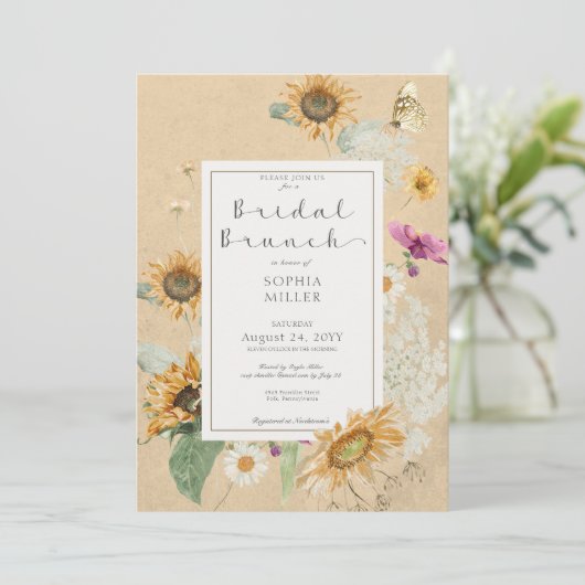  Zomer Zonnebloem Geel Bruidsbrunch Kaart (Staand voorkant)