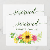 Zomer Zonnebloem Gereserveerd Bord Kaart (Voorkant / Achterkant)