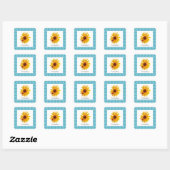 Zomer Zonnebloem Gingham met de naam Vierkante Sticker (Vel)