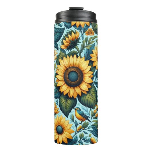 Zomer/zonnebloem/vogel Thermosbeker (Voorkant)