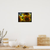 Zomer Zonnebloem Zwart Vinette Poster (Keuken)