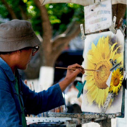 Zomer zonnebloemen, artistieke stijl canvas afdruk