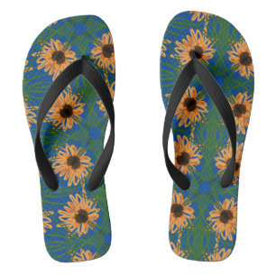 Zomer Zonnebloemen Draaiingspatroon Blauwe Teensli Teenslippers