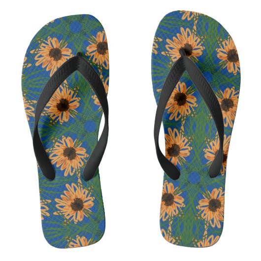 Zomer Zonnebloemen Draaiingspatroon Blauwe Teensli Teenslippers (Voetbed)