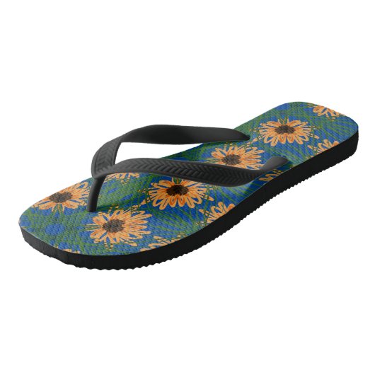 Zomer Zonnebloemen Draaiingspatroon Blauwe Teensli Teenslippers (Schuin)