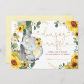Zomer Zonnebloemen Elephant Greenery Diaper Raffle Informatiekaartje (Voorkant / Achterkant)