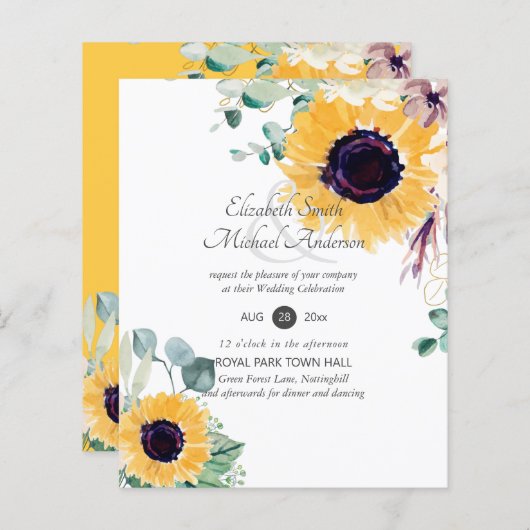 Zomer Zonnebloemen Eucalyptus Greenery Wedding (Voorkant / Achterkant)